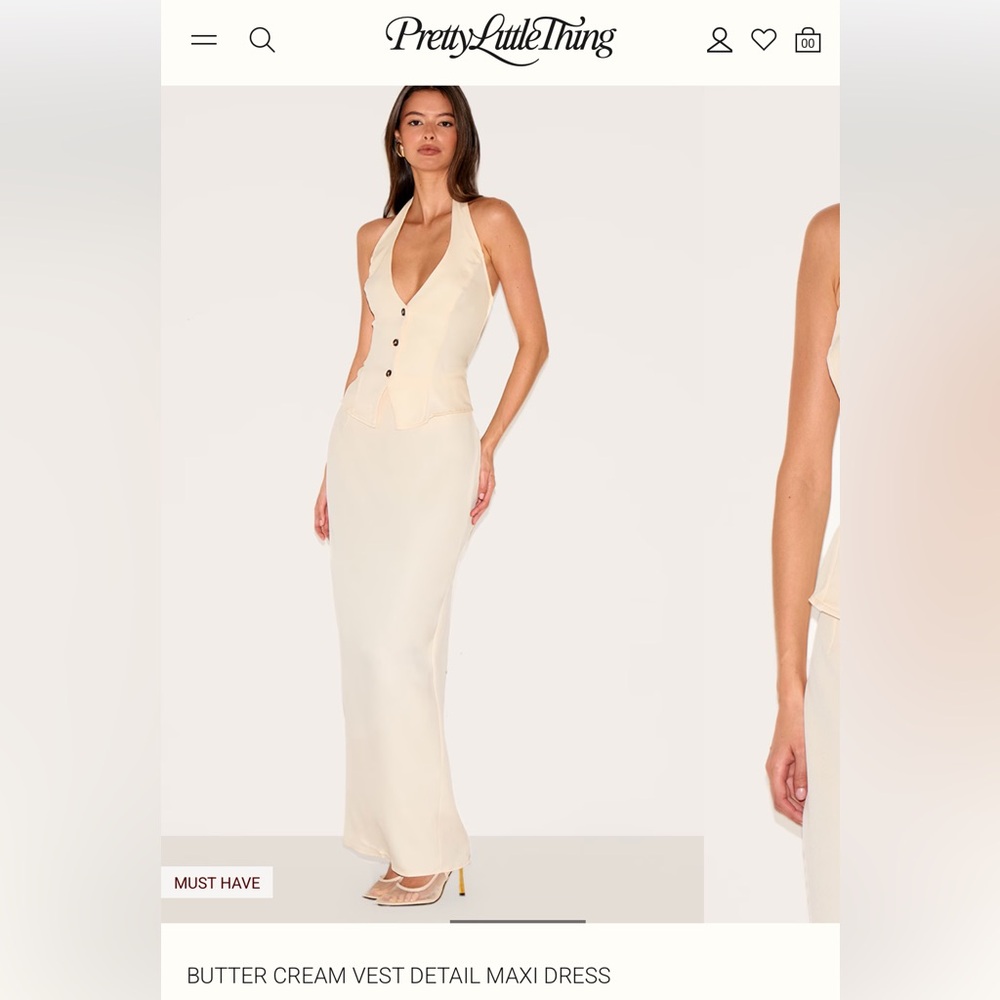 PrettyLittleThing Cream Halter Sheath Maxi Dress